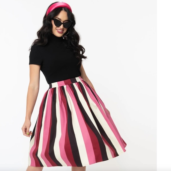 Collectif XS Bubblegum Stripe Jasmine Skirt - Picture 11 of 12